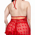 Red Lace Babydoll Lingerie - Sheer Heart Mesh Halter Backless Teddy