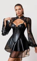 Curvy Lace Lingerie Dress | Sheer Mesh Babydoll Nightgown with Long Sleeve