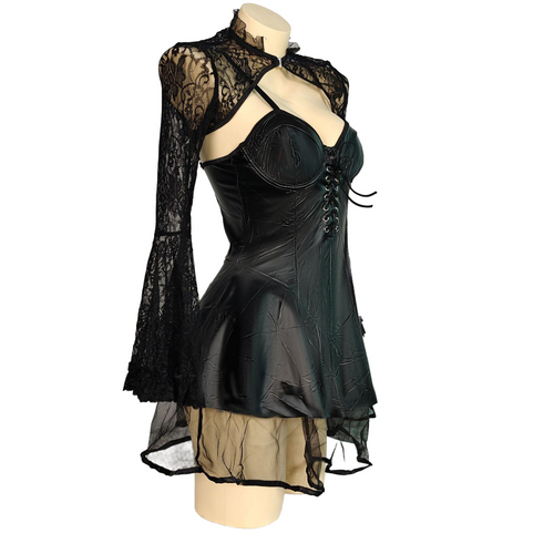 Curvy Lace Lingerie Dress | Sheer Mesh Babydoll Nightgown with Long Sleeve