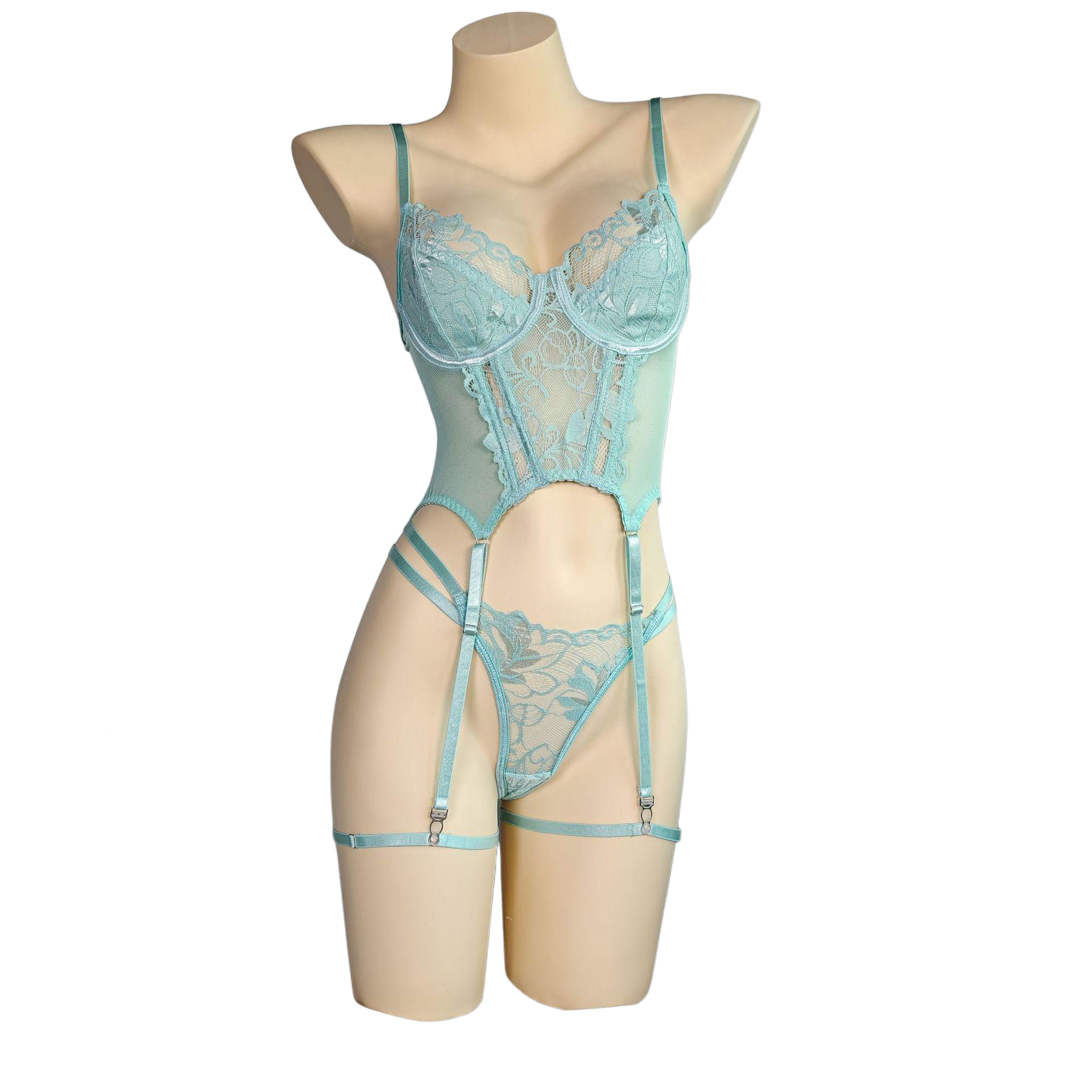 Curvy Lace Lingerie Set | Sheer Teddy Bodysuit