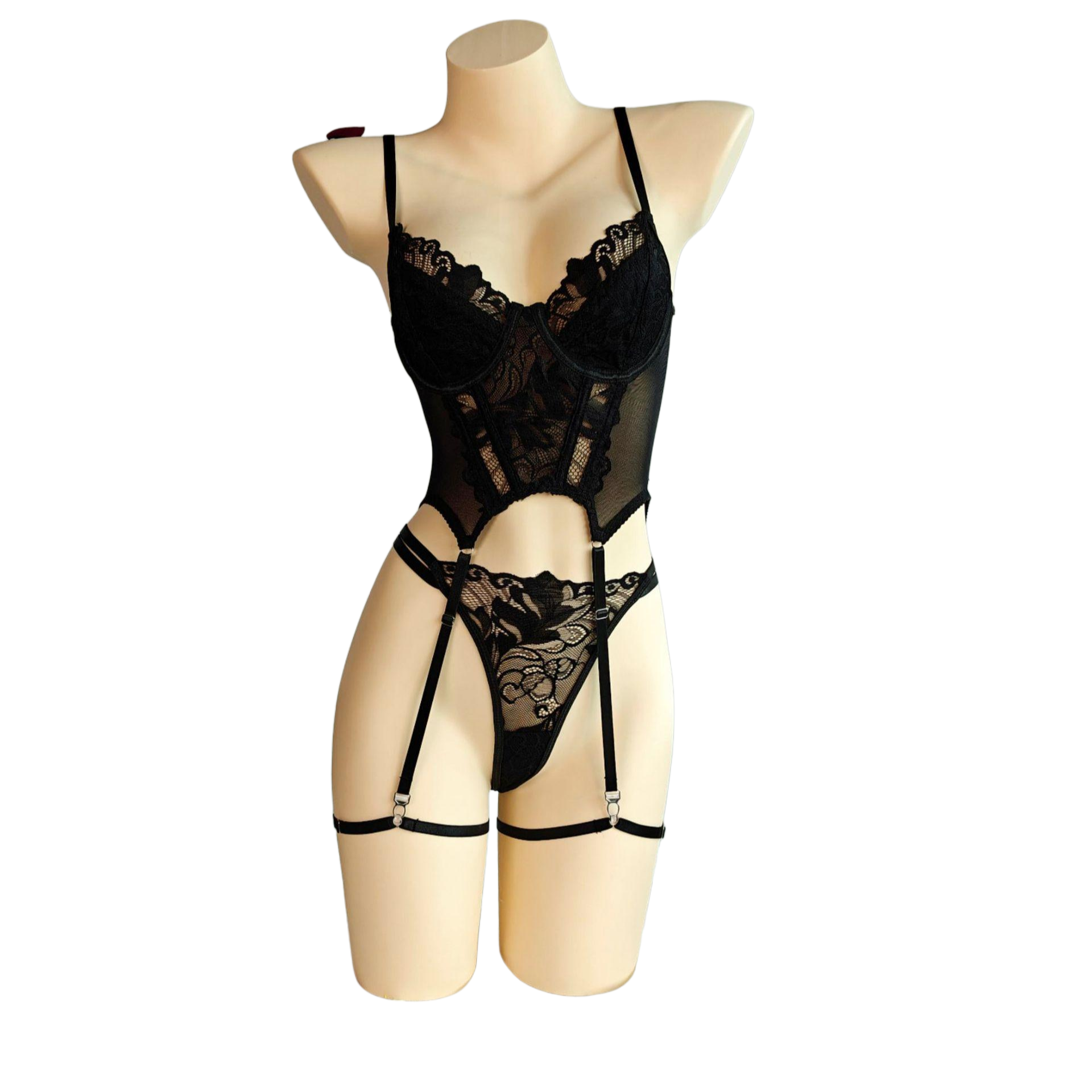 Curvy Lace Lingerie Set | Sheer Teddy Bodysuit